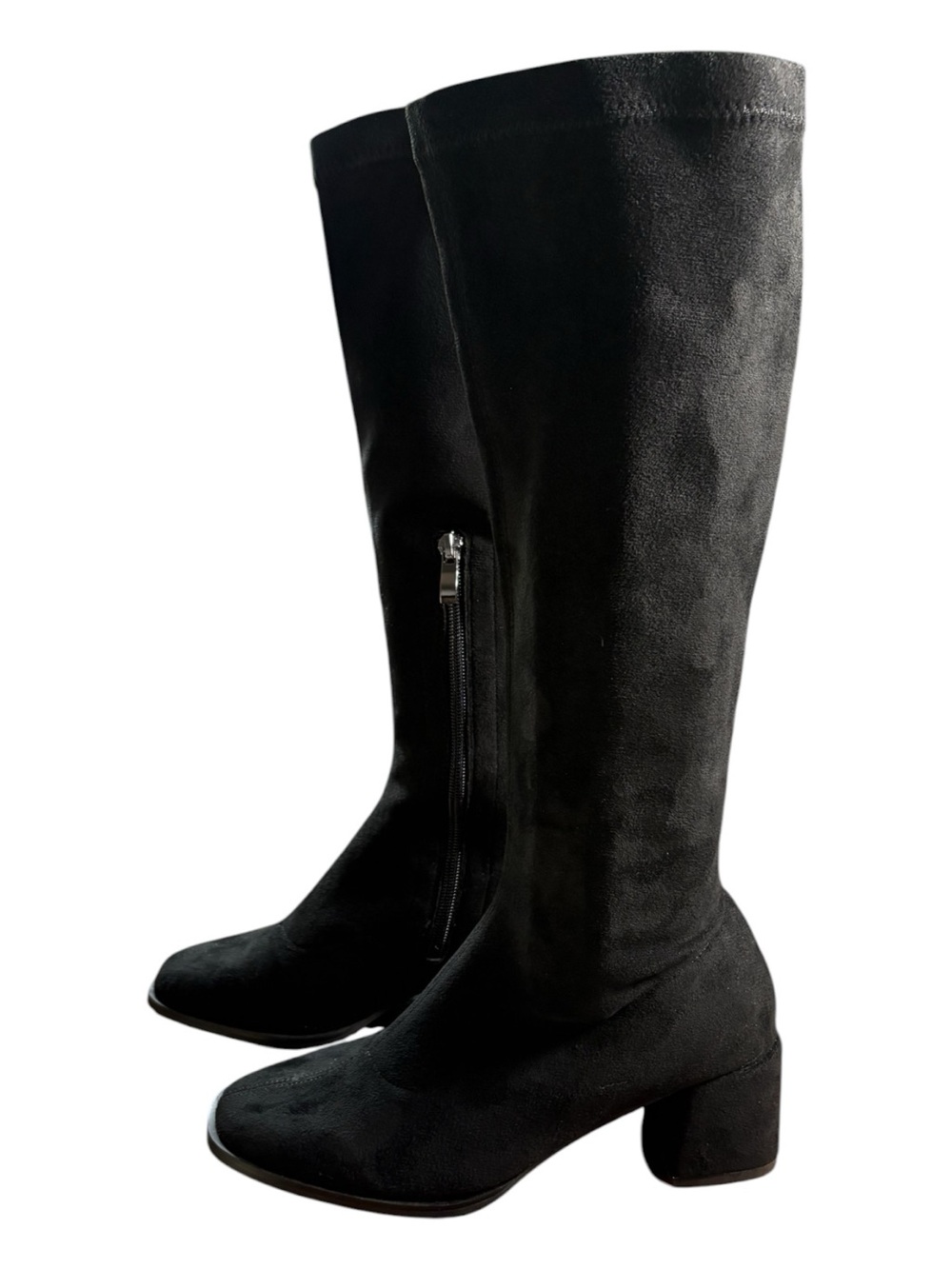 NEW Holiday Life Black Faux Suede Knee High Boots Block Heel size EU37/NA 6.5/7